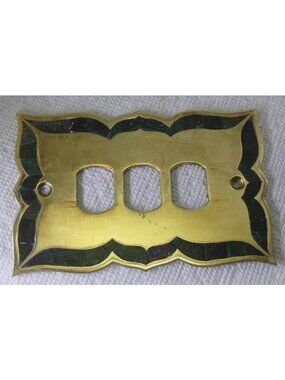 Rare Los Castillo Taxco Brass Malachite Inlay Triple Wall Plate Mosaico Azteca